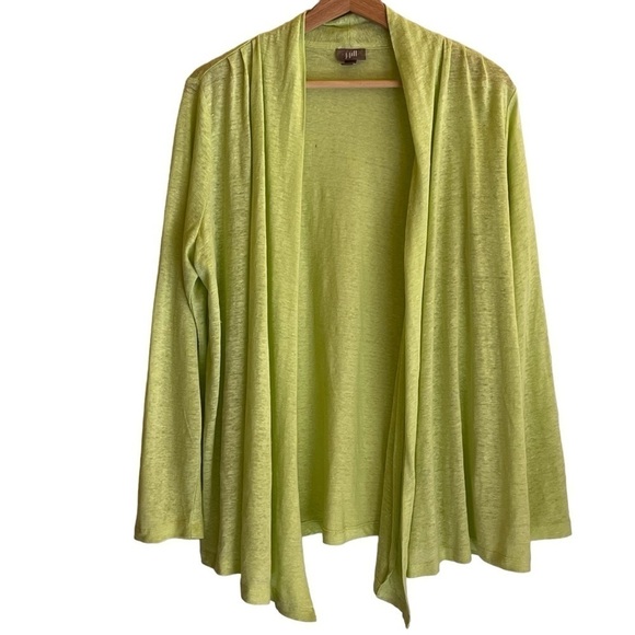 J. Jill Linen Open Front Cardigan Sweater Light Knit Petite M lime green - Picture 1 of 5